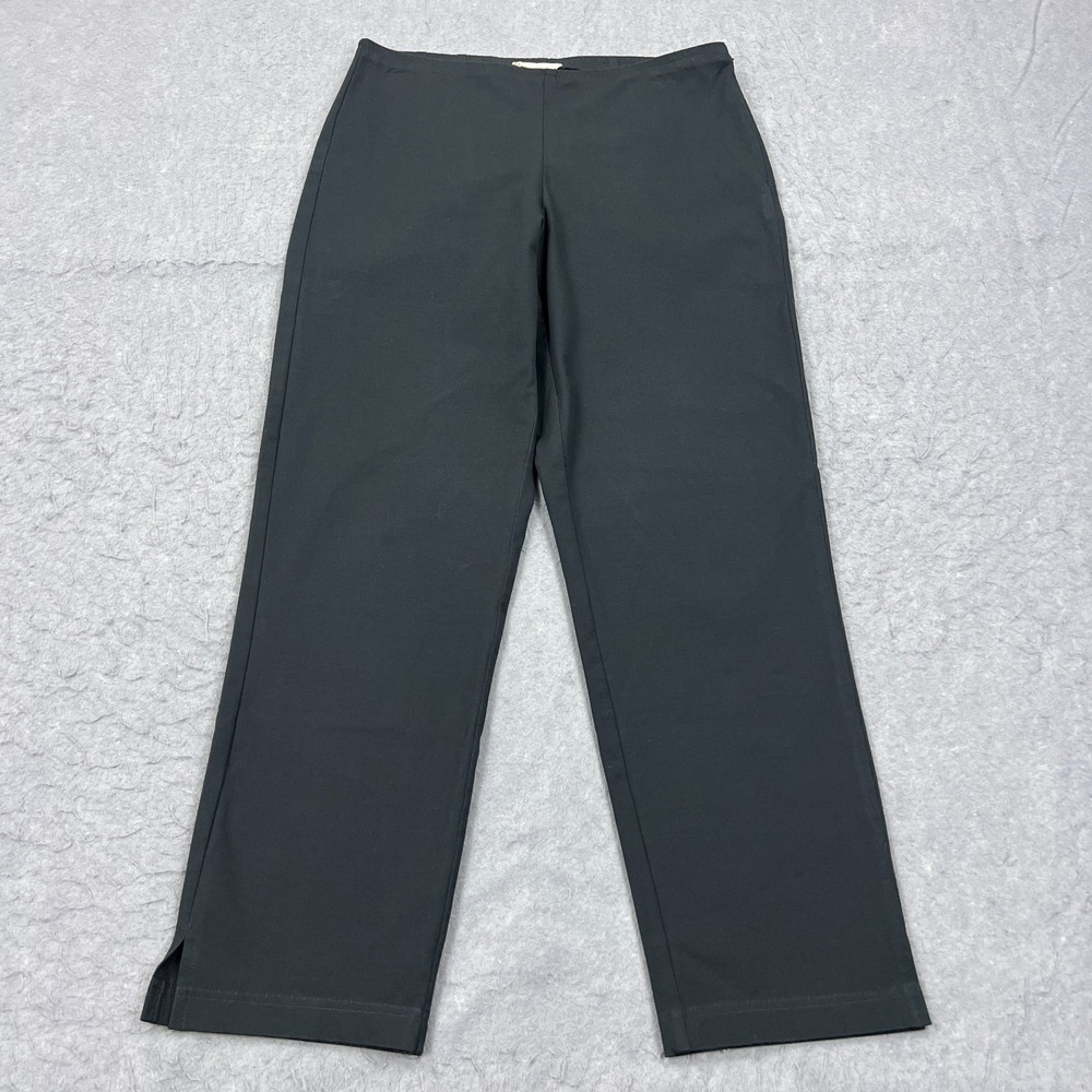 Eileen Fisher Pants Women's Small Black Side Zip Ankle Organic Cotton Woven Slit